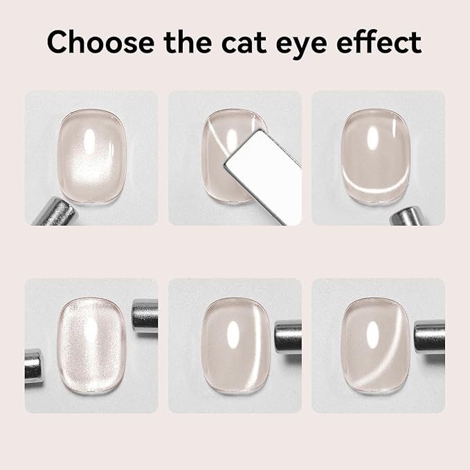Cat Eye Gel Nail Polish，3 In 1 Step Nude Cateye Gel Polish with Magnet, Magnetic Shimmer HEMA Free TPO Free Long Lasting Soak Off UV DIY Nail Art 12ml