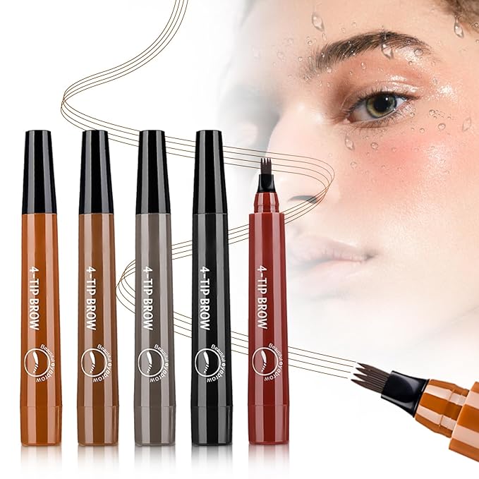 2026 New Microblading Eyebrow Pencil, Micro-fork Tip Eyebrow Pencil with Micro-Fork Tip, 3D Waterproof 4 Tipped Spoolie Brush Precise Brow Pen Natural Makeup Effect for Daily Makeup (All)