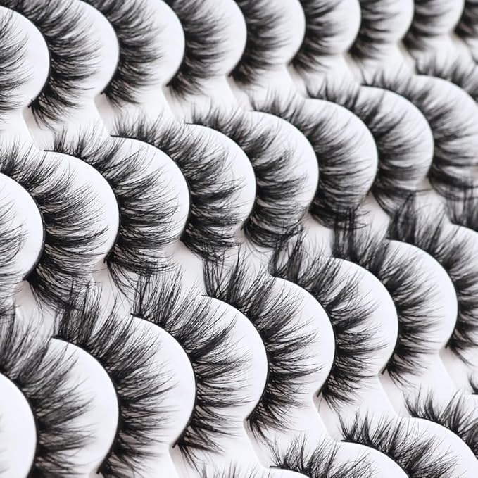 Azenlo False Eyelashes 48 Pairs Faux Mink Lashes 10-18mm Wispy Lashes 3D Fluffy Cat Eye Lashes Pack Bulk Wholesale Strip Long Lashes(style 48-036)