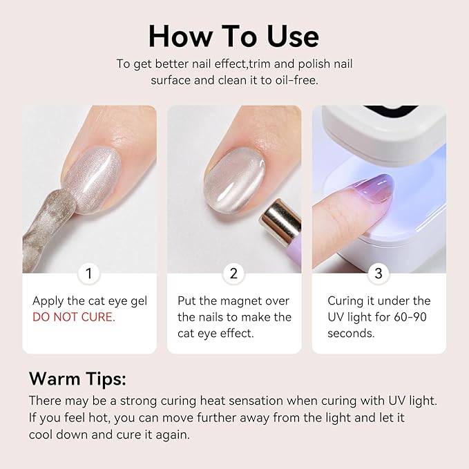 Cat Eye Gel Nail Polish，3 In 1 Step Nude Cateye Gel Polish with Magnet, Magnetic Shimmer HEMA Free TPO Free Long Lasting Soak Off UV DIY Nail Art 12ml