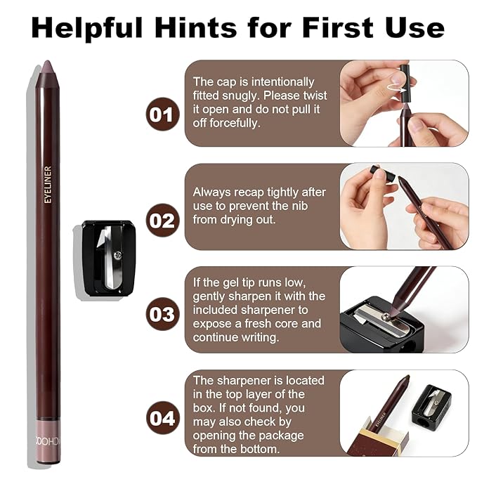Graphite Gel Eyeliner Pencil,Smudge-proof Waterproof Long Lasting Plum Eye Liner, High-Pigmented Smooth Creamy Formula for Mature Women, Eyes Makeup Pen Includes Sharpener