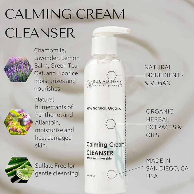 RD Alchemy - Natural & Organic Calming Cream Cleanser. Sulfate-Free Face Wash for Dry & Sensitive Skin. Gentle Hydrating Cleanser That Soothes, Cleanses & Moisturizes.