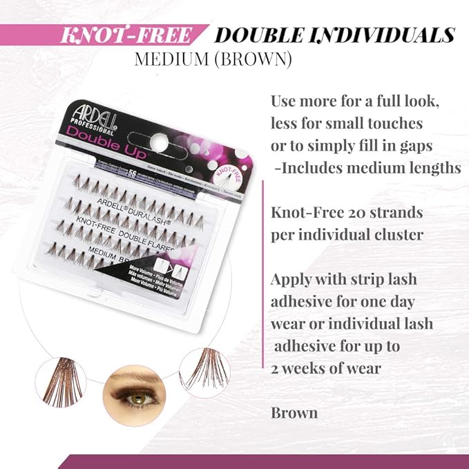 Ardell Individuals Lashes Double Up - Medium Brown, DIY Eyelash Extensions, Knot-Free Lash Clusters, Long-Lasting Wear False Eyelashes, 4 Pack