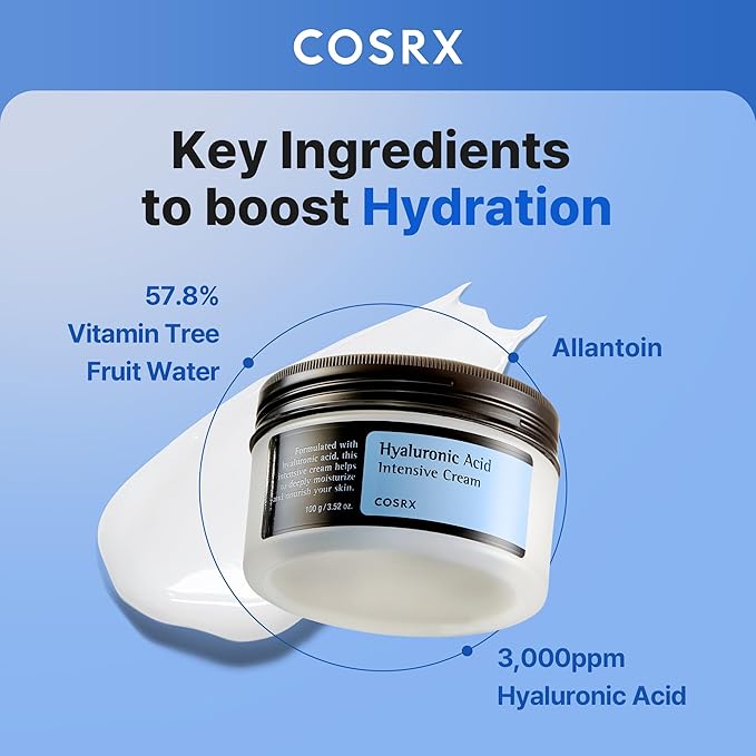 COSRX Hyaluronic Acid Moisturizing Cream, Lightweight, Non-Greasy, Long-lasting Hydration for Glass Skin, Daily Moisturizer for Sensitive Skin, Moisture Barrier Repair, Korean Skin Care, 3.52 oz
