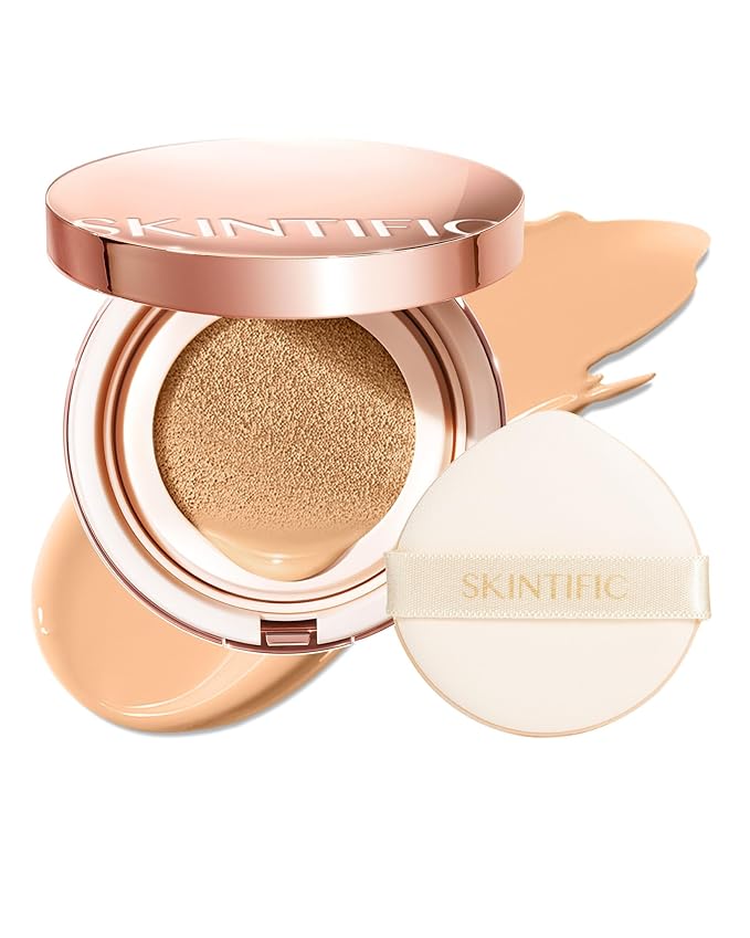 SKINTIFIC Full Coverage Cushion Foundation #03 Petal| Satin Glow Finish, Oil-Control & Waterproof, Buildable Tattoo Cover Cushion for All Skin Types