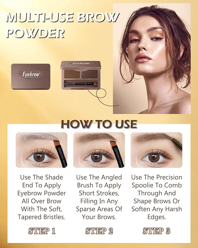 Eyebrow Powder Kit-2 Colors Soft Eye Brow Tinted Powder Palette, Waterproof & Long Lasting Natural Gray Brown Brow, Professional Eyebrow Contour Makeup Set for Women with Mirror Brow Brush & Razor-2#