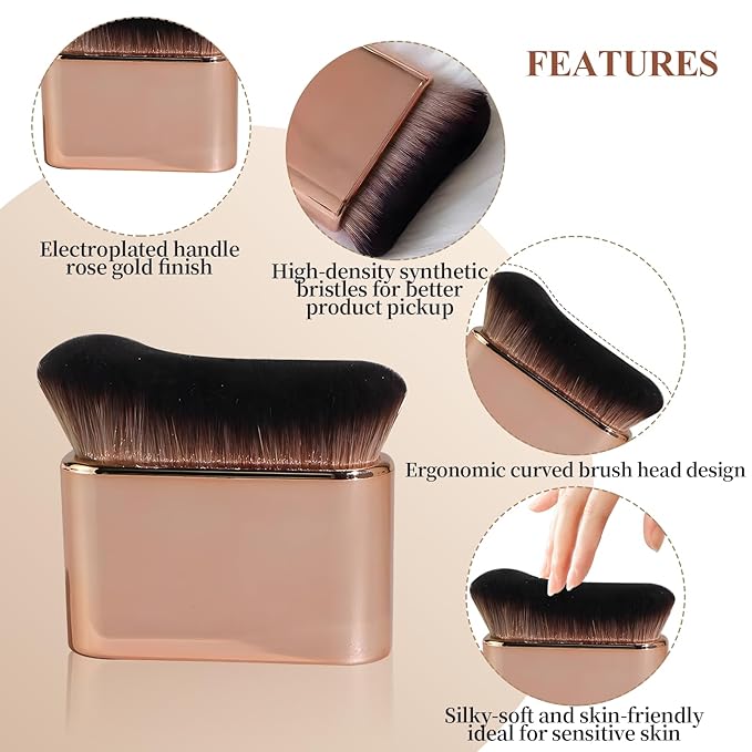 Self Tanner Brush, Kabuki Foundation Body Makeup Brush for Face and Body, Body Shimmer Brush with Ultra-Soft Dense Bristles for Applying Tanning Mousse, Lotion, Bronzer, and Foundation (Rose Gold)