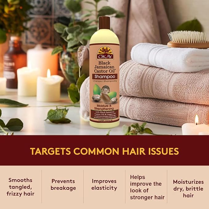 OKAY Black Jamaican Castor Oil Shampoo - Jamaican Castor Shampoo for Hair Growth, Natural Moisturizing Shampoo to Strengthen & Restore Damaged Hair for Women and Men - 33 Oz