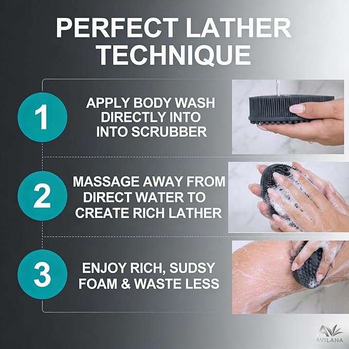 Avilana Premium Silicone Body Scrubber - Trusted Since 2017 - SGS Certified Food Grade Dual Sided Bath Brush, Quick-Dry Exfoliating Loofah Alternative, Massage Brush Sensitive Skin Women Men