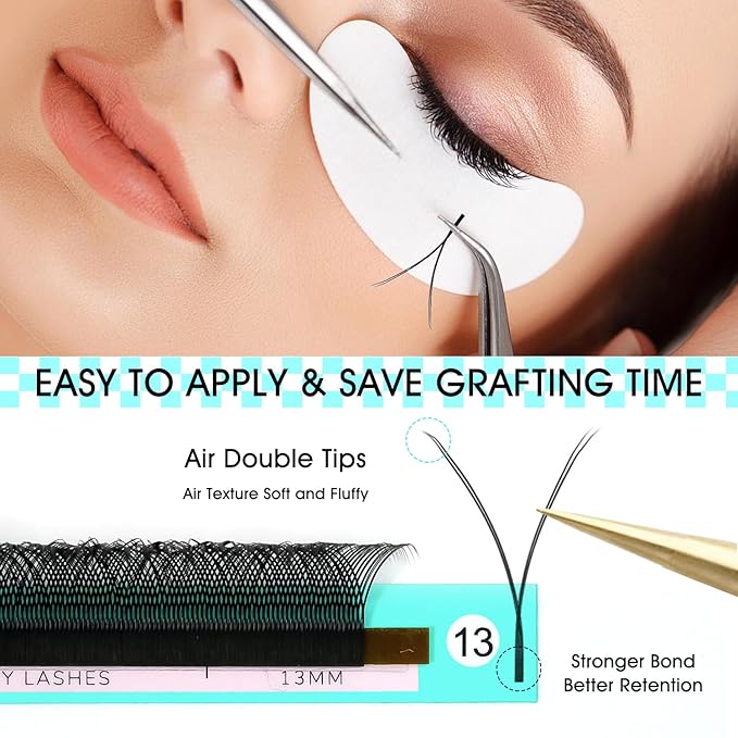 VAVALASH Y Lash Extensions M Curl 0.05mm 8-15mm Mix Tray Easy Premade Volume 4D Fans Eyelash Extension YY Type Natural Volume Lashes Extension Soft Matte Black Lashes (YY-0.05-M-8-15mm)