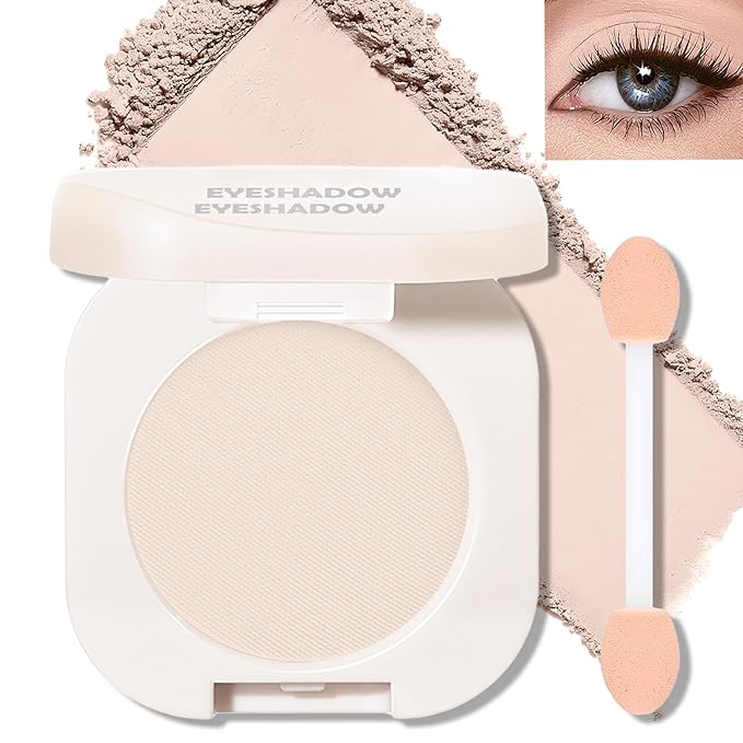 Beige Matte Eyeshadow Palette, Single Off White Eye Shadow for Older Women High Pigment Nude Eyeshadow Compact Pressed Powder Primer Lightweight Crease-proof Blendable Daily Natural Eye Makeup