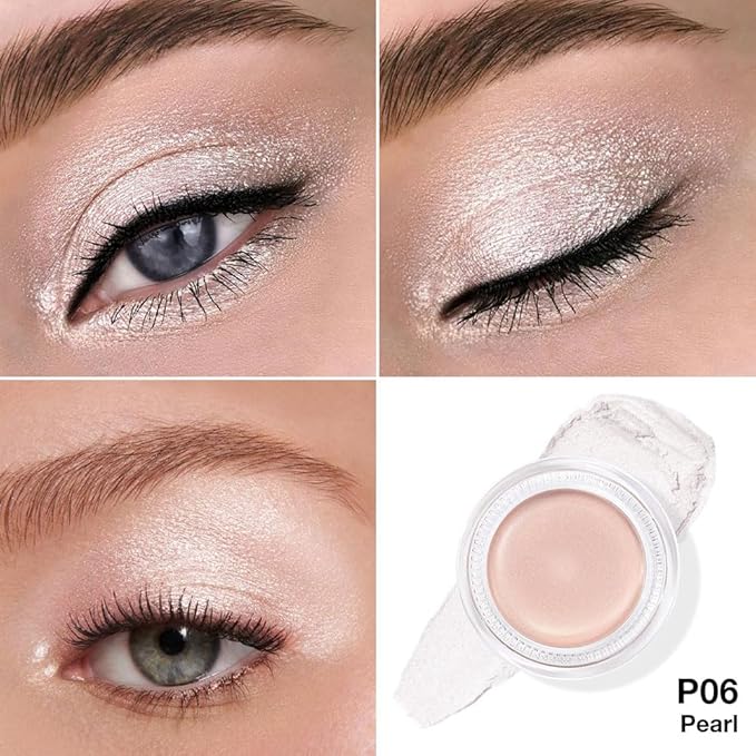 FeiCuiYun Cream Glitter Purity Shimmer Metallic Eyeshadow Palette Makeup, Natural Single Mini Instant Holographic Eyeshadow For Women, Sombras Crema Para Ojos, Talc, Paraben & Cruelty Free, P06