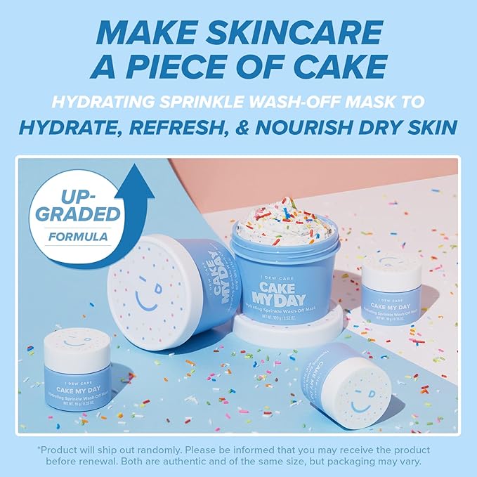 I DEW CARE Wash Off Face Mask - Cake My Day Mini | Hydrating, Refreshing for Dry Skin with Hyaluronic Acid 0.35 oz.