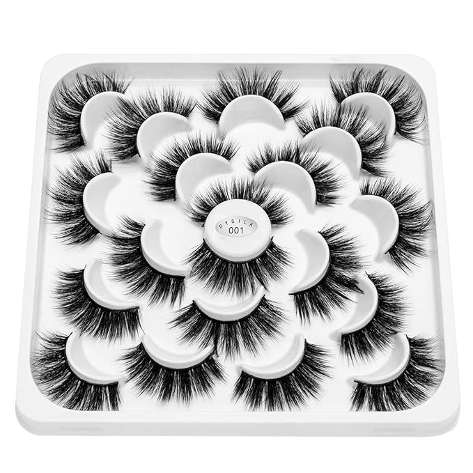 DYSILK False Eyelashes Wispy Lashes - Mink Lashes Fluffy 10 Pairs 6D Faux Lashes Pack 18mm Lashes Wispy Eye Lashes Pack Long Eyelashes Natural Look Reusable Fake Eyelashes Wispy Fluffy Cat Eye Soft