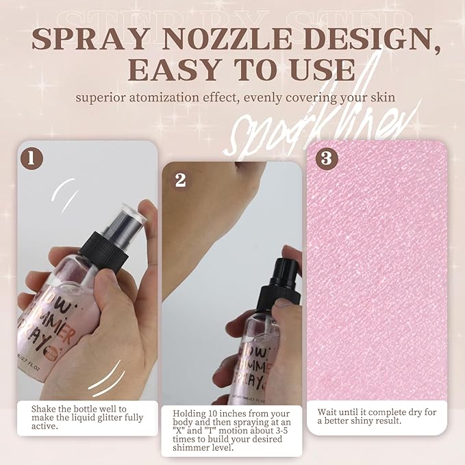 Body Glitter Spray, Body Shimmer Spray Quick Drying Body Glow Shimmer Long-Lasting Shiny Glitter for Women Men for Party, Concert 2.6 Fl Oz. (Light Purple)