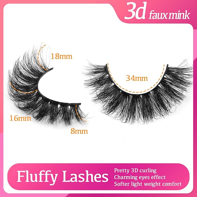 Mink Lashes Wispy Natural Cat Eye Lash Strip 18mm Short Fluffy Strip Lashes Pack Faux Mink Cateye Wispies False Eyelashes Natural Look