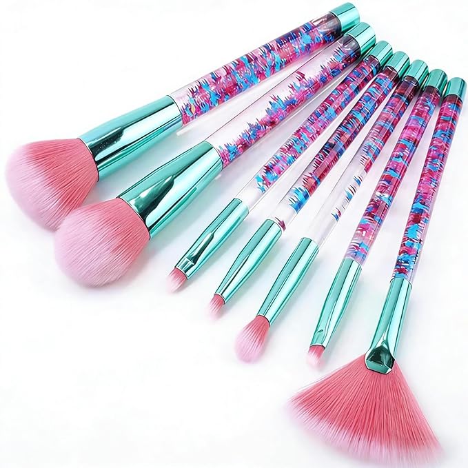 Glitter Makeup Brush Set for Teens, Unicorn Foundation Blush Fan Powder Lip Highlight Eye shadow Eyebrow Makeup Brushes Set with Liquid Flows for Girls Women Teen Kids Gift Present