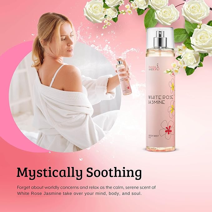 Home Spa Gift 10oz Deep Moisturizing Fragrance Body Lotion & 8 oz. Fine Fragrance Body Mist Set Luxury Self-Care Combo for Women & Girls (White Rose Jasmine) – Mother's Day Gift for Mom