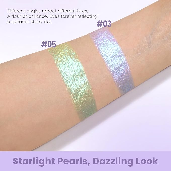 HOSAILY Holographic Blue Purple Glitter Eyeshadow, Multichrome Shimmer Color Shifting Single Eyeshadow, Chameleon Metallic Iridescent Eye Shadow Palette Bouncy Texture Fairy Highlighter Makeup #3