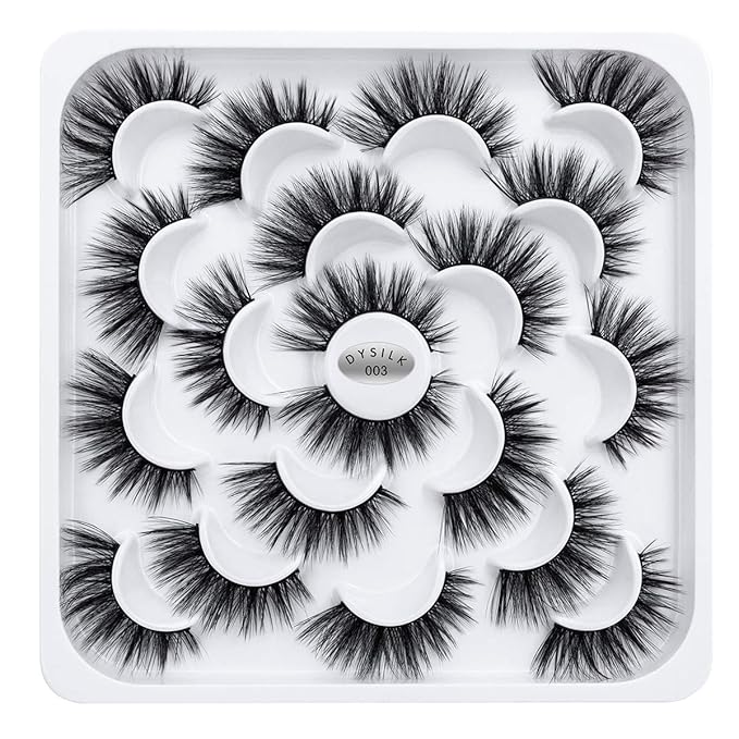 DYSILK Lashes Mink Eyelashes - False Eyelashes 10 Pairs 6D Faux Mink Lashes Pack Eye Lashes Cat Eye Lashes Fluffy Eyelashes Fake Lashes Reusable False Eyelashes Wispy | 15mm