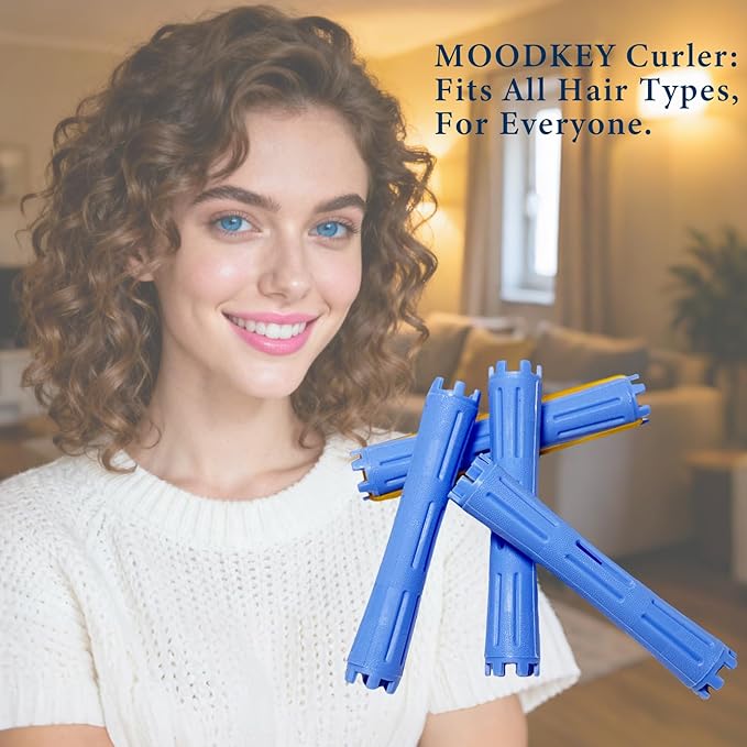 40pcs Perm Rods, Plastic Hair Rollers Heatless Hair Curlers Set with 1pc Rat Tail Comb, 48pcs Rubber Band and Curling Papers for Hairdressing Styling