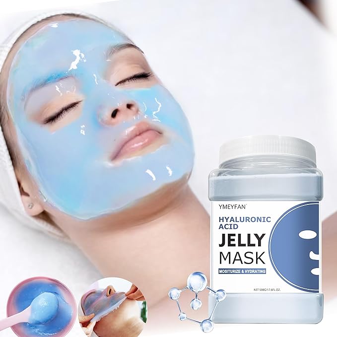 YMEYFAN Jelly Mask for Facial Professional, Jelly Mask Powder for Skincare Hydrating, Vegan Sodium Alginate Mask, Paraben Free, Fragrance Free, 17.6Fl Oz/Jar (Hyaluronic Acid)