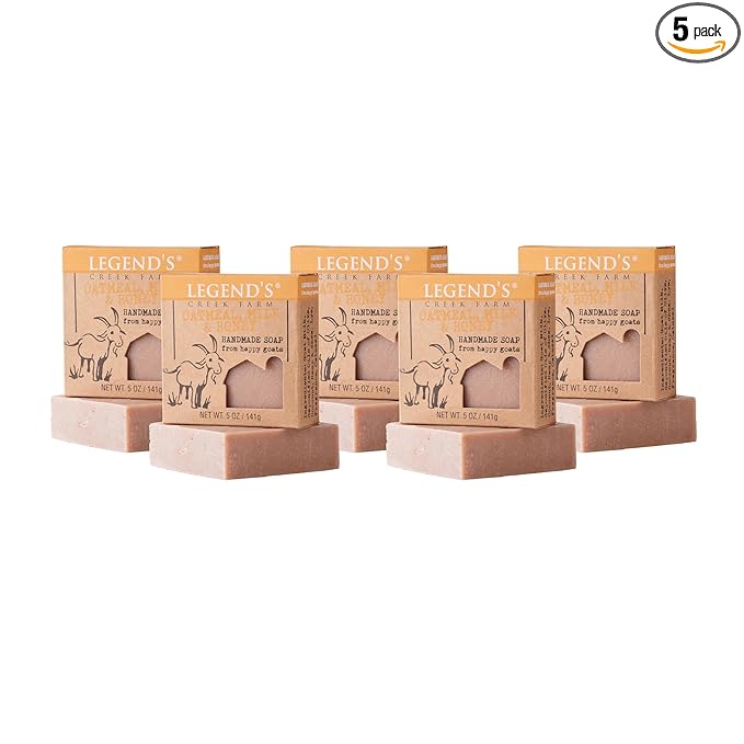 Legend's Creek Farm Goat Milk Soap - Cleansing Moisturizing Bar for Hands and Body - 5 Oz Creamy Lather, Nourishing, Gentle Natural Soap for Sensitive Skin (Oatmeal, Milk & Honey, Pack of 5)