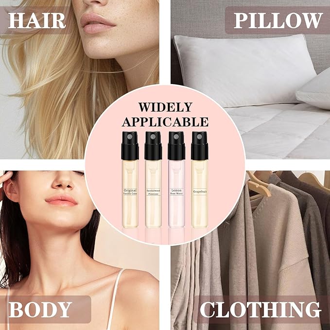 Hair Perfume For Women Long Lasting, 4pc Set with Original Vanilla Cake, Sandalwood Pinecone, Lemon Rose Water & Grapefruit, Hair & Pillow Mist for Daily Use | Lightweight Perfume Spray Gift Set