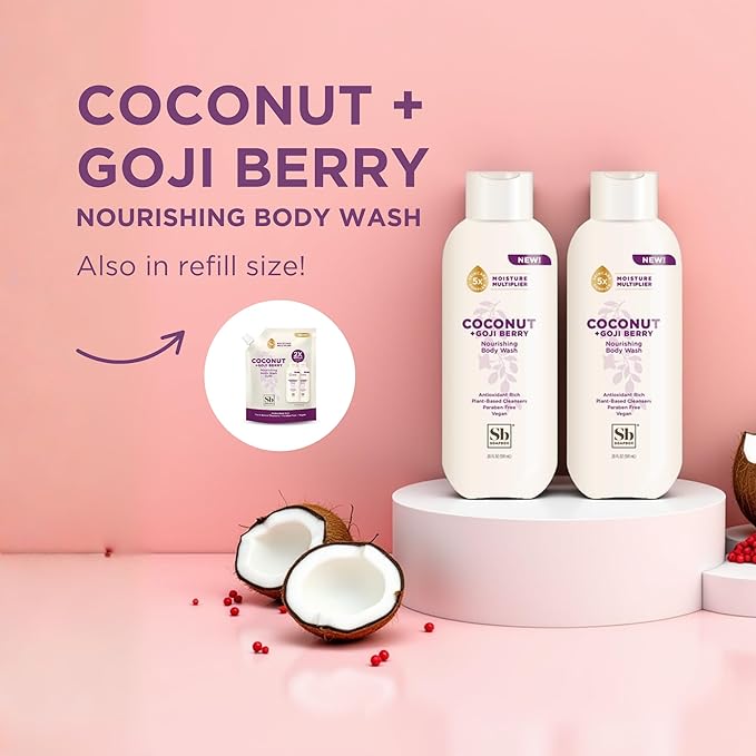 Soapbox Moisturizing Body Wash, Coconut & Goji Berry Shower Gel - Hydrating Natural Body Wash with Shea Butter - Clean Ingredients Free of Harsh Chemicals, Sulfates, Parabens & Silicones - 2 Pack