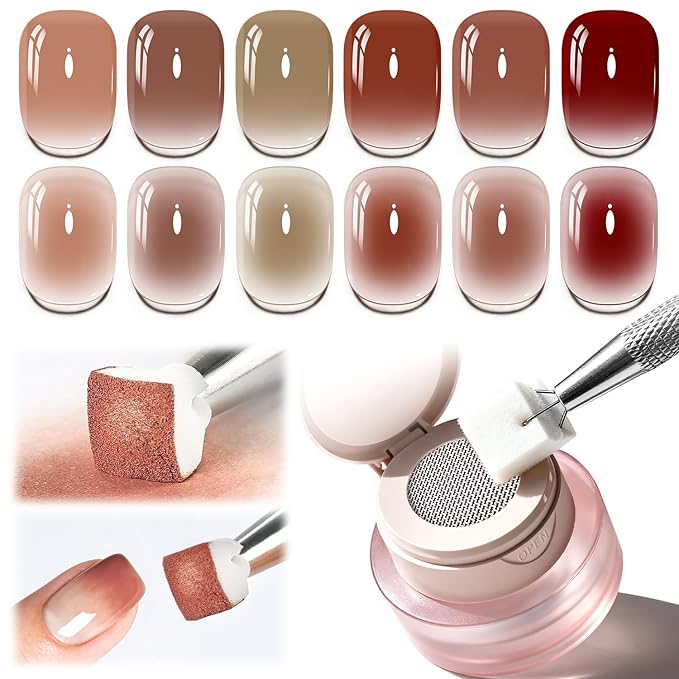 JODSONE Cushion Ombre Patting Gel Polish Kit 6 PCS Pink Blue Green for French Manicure DIY Nail Art with Soft Nail Sponges and Grabbing Pen Design Nail Art at Home