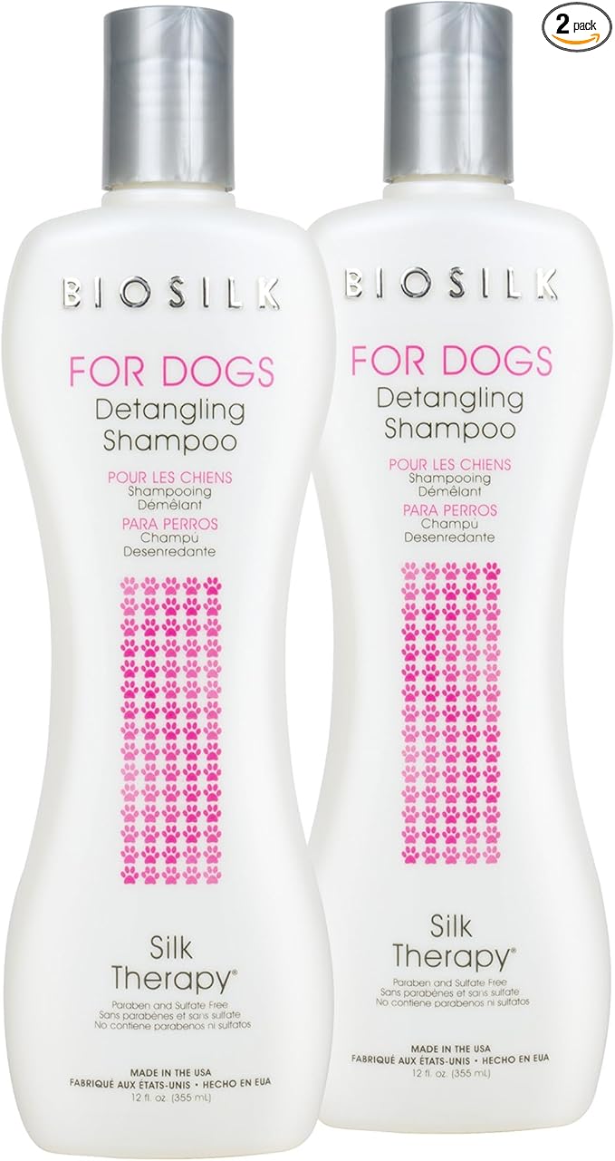 BioSilk for Dogs Silk Therapy Detangling Shampoo, Cleans and Moisturizes, Dematting Shampoo with Silk Proteins and Coconut Oil, No Parabens, pH Balanced, Made in USA, 12 Fl Oz - 2 Pack