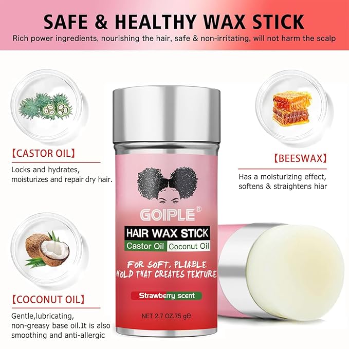 Long-Lasting Hair Pomade and Styling Wax Stick for Black Hair, Wigs, Smoothing & Slick Finish, Edge Frizz Control (2.7 + 2.7 oz)