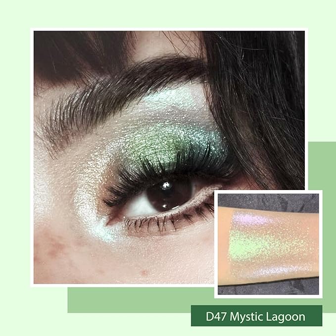 Refillable Eyeshadow Palette - Matte/Glitter/Duo-Chrome Pressed Powder & Cream Formula, Neutral/Shimmer/Smokey Multichrome, Travel-Friendly Iron Pan Refills (Chameleon, D47)