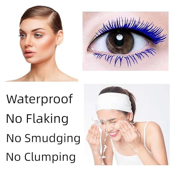 blue Colors Lashes Mascara Eyes Makeup Waterproof Fast Dry Eyelashes Curling Lengthening Lengthening, Lifting, Curling (blue 2 PCS)
