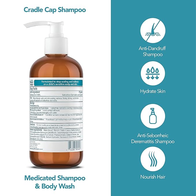 Happy Cappy Medicated Shampoo and Body Wash- Baby Dandruff Shampoo, Helps Cradle Cap and Seborrheic Dermatitis, Reduces Redness, Dermatologist Tested, Fragrance-Free- 8 Fl Oz (Pack of 4)