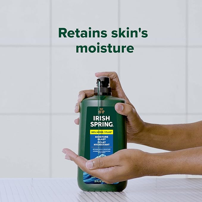 Irish Spring Mens Body Wash, Moisture Blast Body Wash for Men, Feel Fresh All Day, 30 Oz Pump Bottle (Pack of 2)