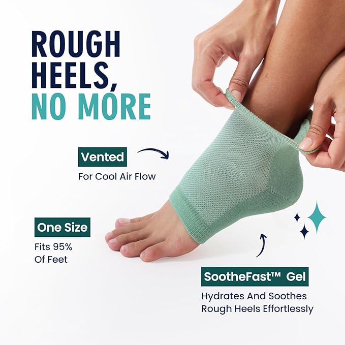Dr. Frederick's Original Moisturizing Heel Socks for Dry Cracked Heels Treatment - Infused with Olive Oil, Jojoba Oil and Vitamin E - 2 Pairs - Self Care Gifts for Women & Men - Green Aloe