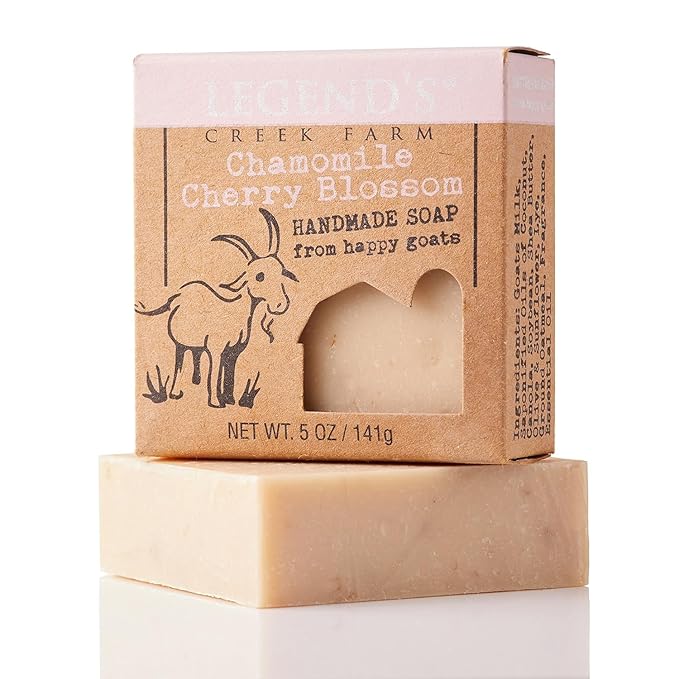 Legend's Creek Farm Goat Milk Soap - Cleansing Moisturizing Bar for Hands and Body - 5 Oz Creamy Lather, Nourishing, Gentle Natural Soap for Sensitive Skin (Chamomile Cherry Blossom, Pack of 3)