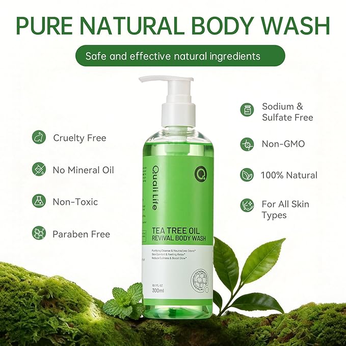 Tea Tree Body Wash, Natural Tea Tree Oil Body Cleanser for Antibacterial, Odor-Control & Itchy Skin Relief, Gentle and Refreshing Body Wash for Men and Women, 10.1 Fl Oz