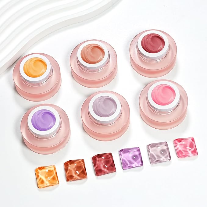 JODSONE Cushion Painting Gel Polish Set 6 Colors with 50 PCS Soft Nail Sponges & Grabbing Pen for Ombre Nails Aura Blush & Nails Art Design Nail Art Salon Use at Home