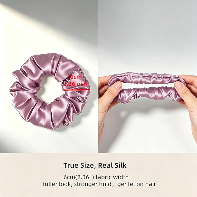 ZLYC 100% Mulberry Silk Hair Tie Scrunchie 19 Momme Gentle Creaseless Dent-Free Ponytail Holder for Women, 6cm Solid Mauve