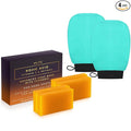 VALITIC 4 Pack Kojic Acid Vitamin C & Retinol Soap Bars for Dark Spot Bundle with 2 Turquoise Exfoliating Gloves for Body Scrubs