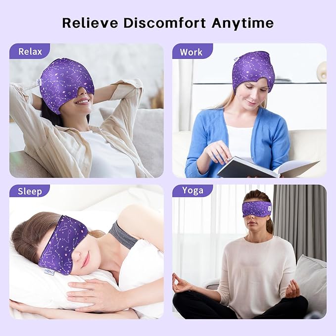 my novel things Migraine Relief Cap, Gel Cooling 2 Pack Set, Headache Relief with Hot/Cold Ice Cap, Instant Headache Relief, Reusable Ice Pack for Stress Sinus Relief Migraine Mask Gift for Women Man