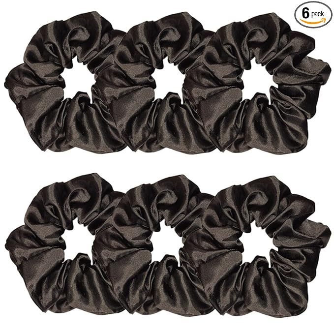 Sufermoe 6 Pcs Satin Silk Hair Scrunchies, Hair Accessories, Soft Hair Ties for Women and Girls, 4.5 Inch, Black