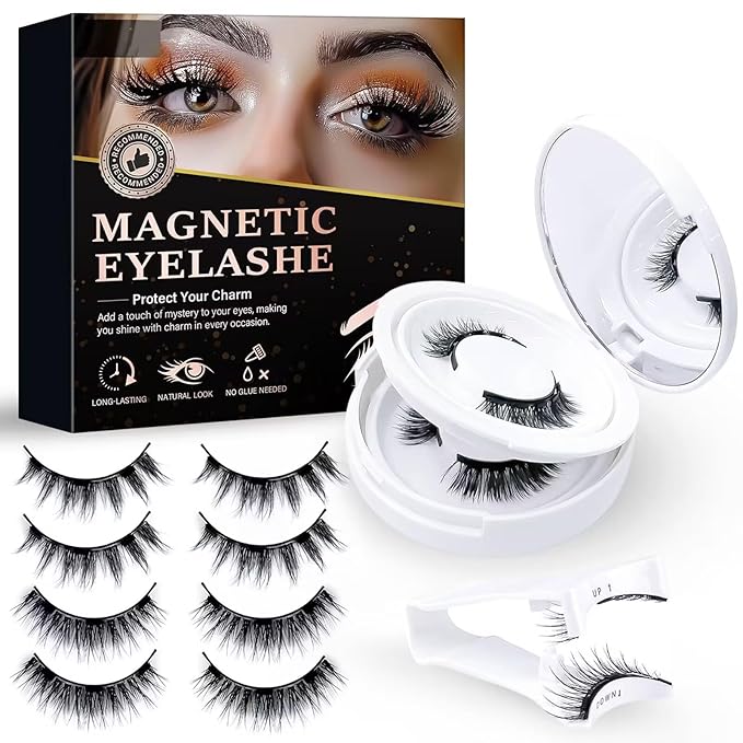 Magnetic Eyelashes with Applicator, No Eyeliner Needed No Glue Reusable Dual Magnetic Lashes Natural Look, Lightweight 3D Eyelashes Magnetic Lashes for Everyday Wear, Professional Lash Tool Set