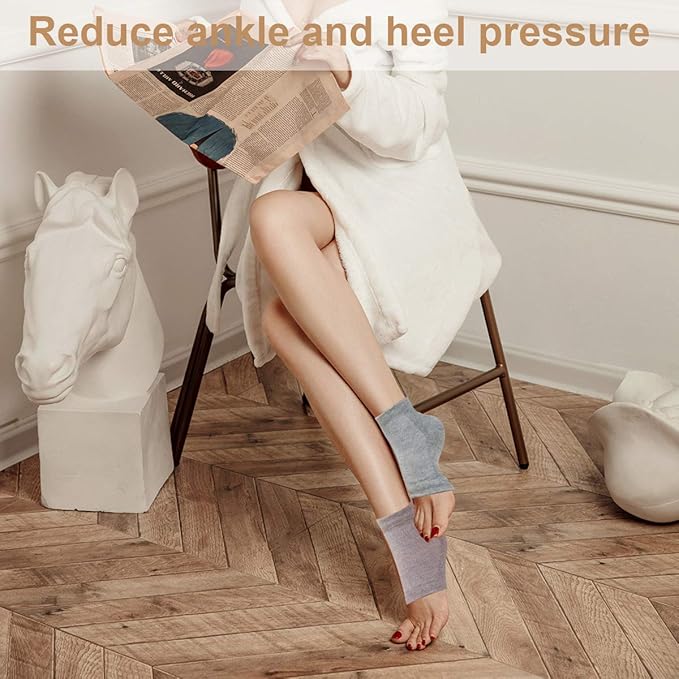 Vented Moisturizing Gel Heel Socks, 3 Pairs Toeless Spa Sock for Foot Care Treatment, Cracked Heels, Dry Feet, Foot Calluses (Grey)