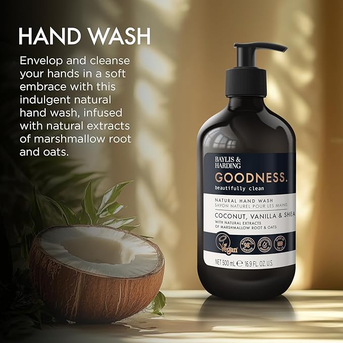 Baylis & Harding Goodness Coconut, Vanilla & Shea Hand Soap, 16.9 Fl.oz, Pack of 3 - Biodegradable Formula