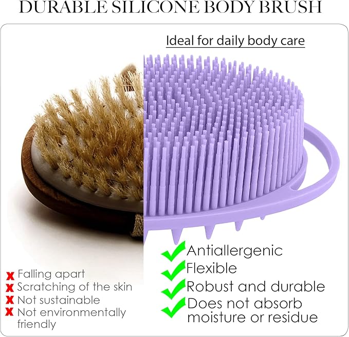 Silicone Body Scrubber – Silicone Loofah for Shower, Set of 2 Soft Dual-Sided Exfoliating Body Bath Shower Scrubber Loofah Brush Easy-to-Clean for Sensitive Kids Women Men All Kinds of Skin