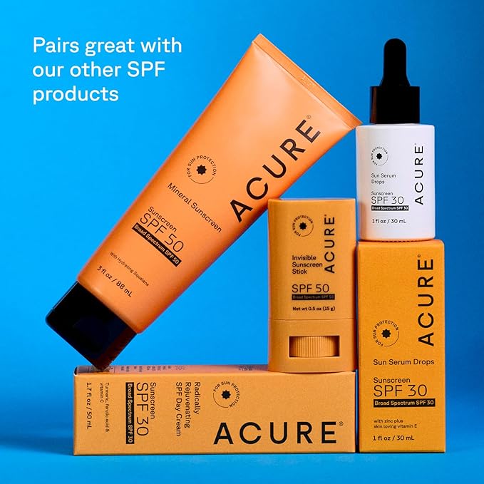 Acure Sun Serum Drops SPF 30 - Hydrating Sunscreen Serum with Broad-Spectrum Protection, Reef-Safe Skincare for Beauty Glow, Light & Sheer UV Shield, Use with Makeup, Travel Size - 1 fl oz (2 Pack)