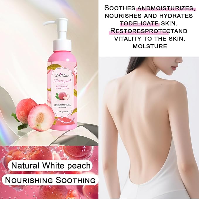 Body Lotion, 24hr Moisturizing & Deep Hydration, Absorbs Instantly Moisturizer for All Skin Types, 5.3 fl oz (1 Pack, Peach)